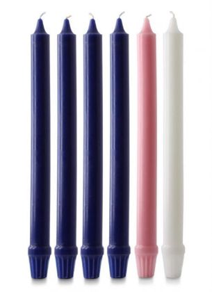 Picture of Advent candles 4 Purple 1 Pink 1 White fluted 12'' x 1''