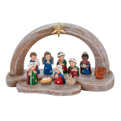 Picture of Ten-Piece Childlike Nativity Set with Lighted Arch Base